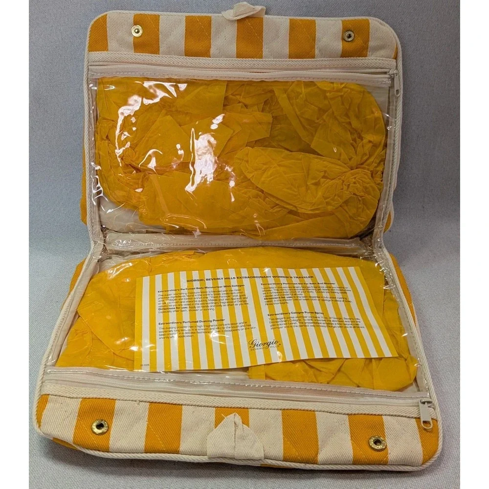 Giorgio Beverly Hills Travel Case Women OS Yellow Good Vintage Quilted Striped